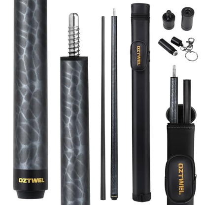 Carbon Fiber Pool Cue Stick, 12.4mm 8-Layer Tip Low Deflection Pool Cue Professional Pool Sticks for Adults with Pro Taper Cue Shaft 3/8 x 8 Joint Pin - color: Water Ripple Blue
