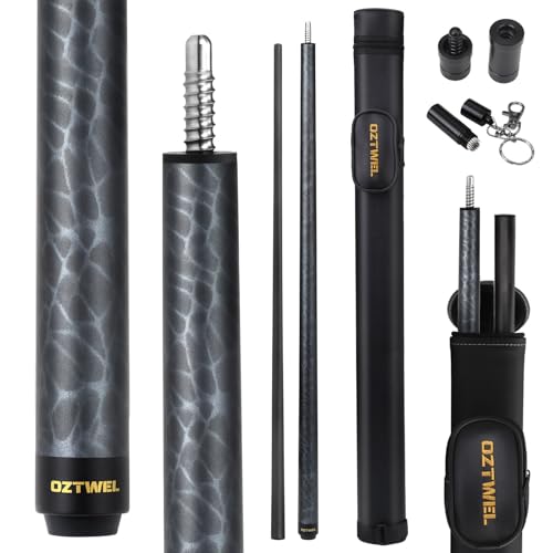 Carbon Fiber Pool Cue Stick, 12.4mm 8-Layer Tip Low Deflection Pool Cue Professional Pool Sticks for Adults with Pro Taper Cue Shaft 3/8 x 8 Joint Pin - color: Water Ripple Blue