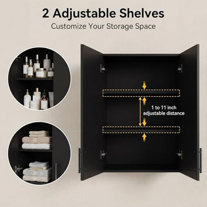 24 x 33 Inch Wall Cabinet set of 2, Kitchen Wall Mounted Wooden Storage Cabinet, Double Door Cabinet with Soft Close, Metal Handle, Adjustable Shelf, for Kitchen, Garage, Laundry, Bathroom, Black - color: Black