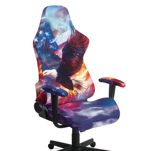 American Flag Eagle Chair Slipcovers with Arms 4 Piece Universal Stretchable Gaming Chair Covers Slipcovers Anti Scratch Furniture Protector of Computer Video Game Office Armchai (No Chairs) - color: American Flag Eagle