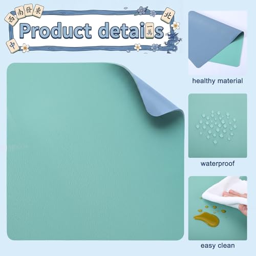 Drydiet Vegan Leather Mahjong Game Mat 31.5 x 31.5 Inch Reversible Anti Slip Noise Reducing Waterproof Mahjong Mat for Table, Poker, Board Games, Dominoes and Card Game(Mint Green and Dusty Blue) - color: Mint Green and Dusty Blue