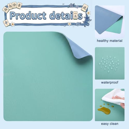 Drydiet Vegan Leather Mahjong Game Mat 31.5 x 31.5 Inch Reversible Anti Slip Noise Reducing Waterproof Mahjong Mat for Table, Poker, Board Games, Dominoes and Card Game(Mint Green and Dusty Blue) - color: Mint Green and Dusty Blue