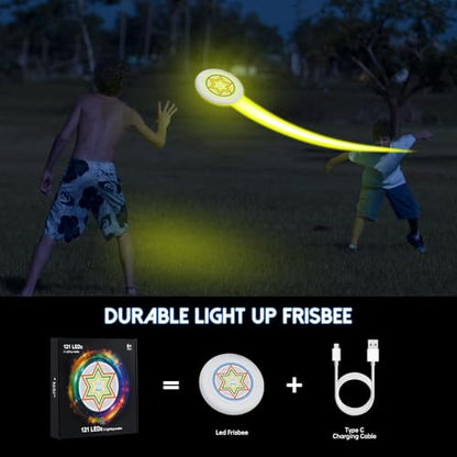 49LEDs Glow Flying Disc - Rechargeable Light Up Disc Toy with 3 Smart Modes, 175g Professional Design for Beach/Camping/Backyard Night Games