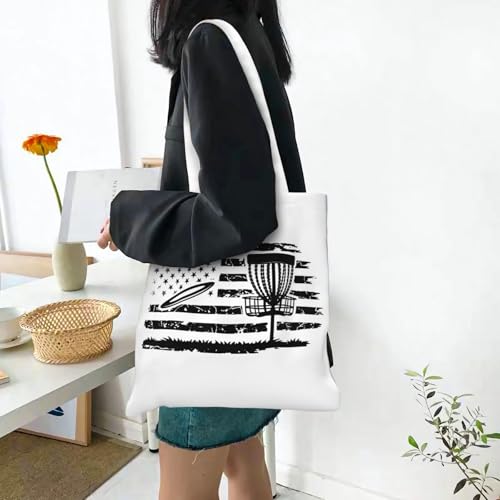 NIENIE Disc Golf Patriotic Day Tote Bag for Women Shopping Bags Reusable Large Capacity Casual Shoulder Handbags DIY Gift Bags Cute Canvas Tote Bag