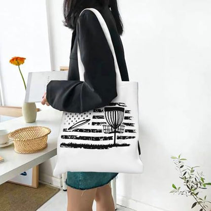 NIENIE Disc Golf Patriotic Day Tote Bag for Women Shopping Bags Reusable Large Capacity Casual Shoulder Handbags DIY Gift Bags Cute Canvas Tote Bag
