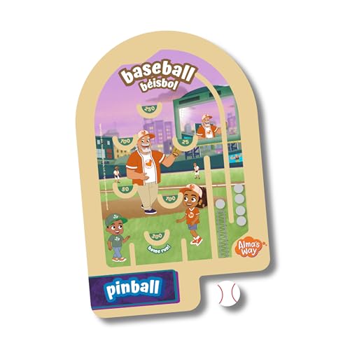 Upbounders® Alma's Way™ Baseball-Béisbol Wooden Pinball, Hand-Held Travel Game for Kids Ages 3+, Bilingual Sports Theme
