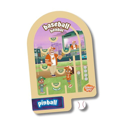 Upbounders® Alma's Way™ Baseball-Béisbol Wooden Pinball, Hand-Held Travel Game for Kids Ages 3+, Bilingual Sports Theme