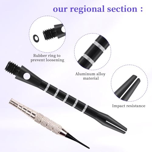 Psyqtsuary Pointed tip Shafts for Steel Tip, 30 Pcs 2BA Thread Aluminum Pointed Tips shafts with Rubber O Rings 50 mm/53 mm Aluminium Alloy Pointed-tip Stems Pointed-tip Replacement Parts Soft Tips