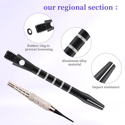 Psyqtsuary Pointed tip Shafts for Steel Tip, 30 Pcs 2BA Thread Aluminum Pointed Tips shafts with Rubber O Rings 50 mm/53 mm Aluminium Alloy Pointed-tip Stems Pointed-tip Replacement Parts Soft Tips
