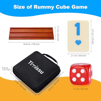 Rummy Cube 6-8 Players with 8 Wooden Racks 214 Large Number Rummy Tiles Travel Size Rummy Cube Game with Case 8 Players Travel Game Set for Fun Family Board Games - style: 214 Tiles+8 Racks