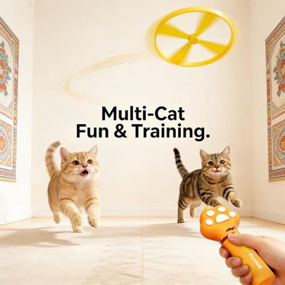 Cat Fetch Toy Launcher with 10 Soft & Flexible Discs, Cat Toys for Indoor Cats, LED Glowing Launcher, Electric Interactive Kitten Toy for Hunting & Exercise, USB Rechargeable - color: brown