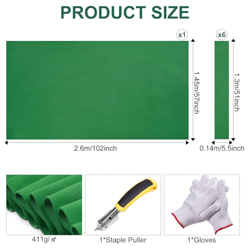 Pool Table Felt,8.53'/ 9' Billiard Cloth with 6 Pcs Cloth Strips and Staple Remover,Gloves,Pool Table Felt Replacement kit for Bars Clubs Family - color: Green, size: 8.53FT-Thickened
