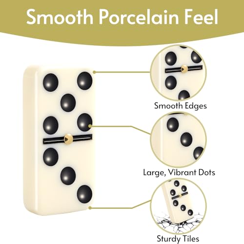 Doreimi Double 6 Dominos Set for Adults with 4 Wooden Racks & 28 Tiles Travel Dominoes Set Classic Board Game for Family Game Night - style: Double 6 Dot