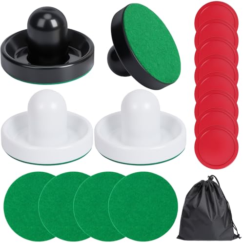 Coopay Air Hockey Paddles and Pucks, Air Hockey Pushers with Nylon Storage Bag, Goal Handles Paddles Replacement Accessories for Game Tables(4 Pushers 96mm with Pads, 8 Pucks 64mm) - color: Black, White