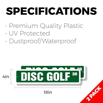 DISC GOLF Classic Street Sign (2 Pack) targets baskets bags team coach Road Sign | 4" X 18" Plastic Address Sign - color: Premium Plastic Sign, size: 4 inch X 18 inch