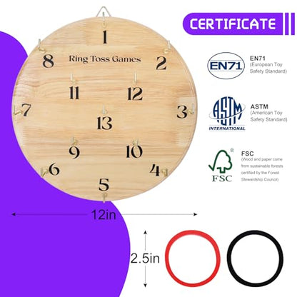 Offelec Wooden Ring Toss Game for Adults - Wall Hanging or Indoor/Outdoor Lawn Game, Fun for Family, Home, Party, Office, Camping & Backyard, Beach Games