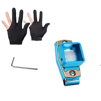 Magnetic Billiard Chalk Holder with 3 Finger Billiard Glove, Aluminum Alloy Pool Cue Chalk Case, Strong Magnet, Portable Billiards Accessories for Pool Cue Players,Square Charlk Box - color: Blue