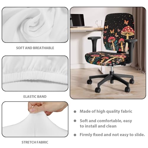 Butterfly Computer Chair Cover Desk Chair Arm Covers Mushroom Stretchy 4-Piece Set Whimsical Elastic Breathable Desk Chairs Covers Slipcovers for Home and Gaming Chairs - color: Mushroom Butterfly