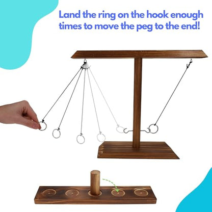 Pacific Shore Games Wooden Ring Toss Game 15 inches, 2 Player Hook and Ring Game, Games for Adults, Perfect for Decks and Patios, Indoor and Outdoor Games