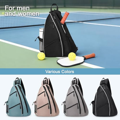 Pickleball Bag for Women Men, Adjustable Pickleball Backpack, 2 in 1 Sports Sling Bag for Pickleball Tennis - color: Black