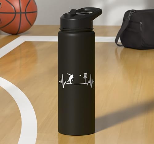 Disc Golf Frisbee Midrange Heartbeat Set Gift Putter Stainless Steel Insulated Water Bottle - color: Black