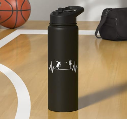 Disc Golf Frisbee Midrange Heartbeat Set Gift Putter Stainless Steel Insulated Water Bottle - color: Black