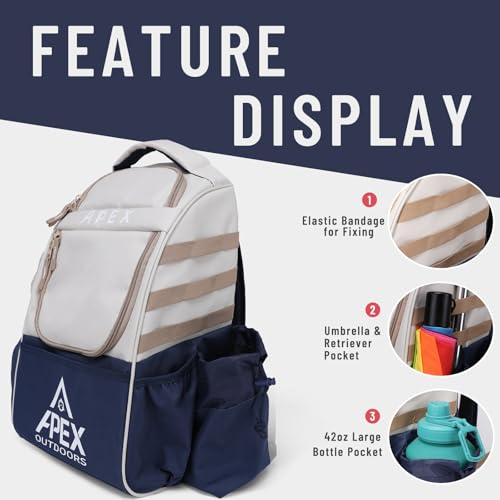 Disc Golf Bag, Large Disc Golf Backpack Holds Over 21 Discs, Durable & Lightweight with Multiple Storage Pockets - color: White-Blue