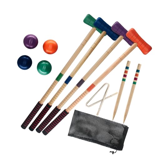 4-Player Croquet Set for Adults & Teens, Wooden Outdoor Lawn Game with Colored Balls and Storage Bag, Family Entertainment Gift for Park Backyard
