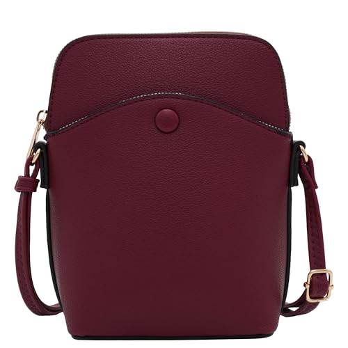 Solene Small Crossbody Bag with Gold Hardware, Mini Shoulder Purse with Adjustable Strap - color: Wine
