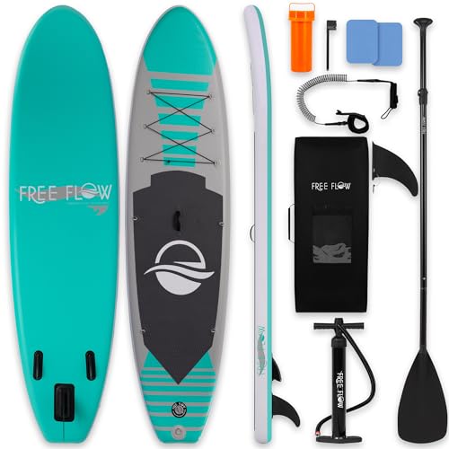 SereneLife 10’6" Inflatable Stand Up Paddle Board with Premium SUP Accessories - Wide Stable Design with Non-Slip EVA Deck Pad, for Youth and Adults, 350 lbs. Capacity - color: Sea Green