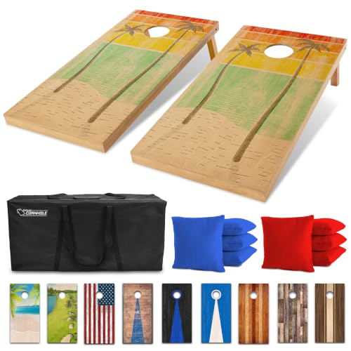 GoSports 4 x 2 ft Regulation Size Wood Cornhole Boards - 10 Vintage Wood Designs (Choose Your Style) - color: Retro Beach