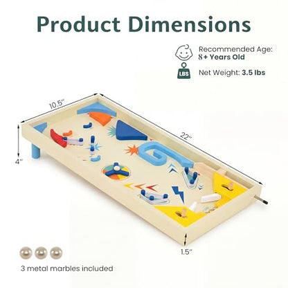 GLACER Wooden Tabletop Pinball Game, Rotating Scoring Track Shooting Toy with 3 Balls, Marble Game for Kids Aged 8+ and Adults, Pinball Toy Desk or Family Party & Shooting Game