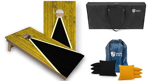 Tailgating Pros Tournament Grade Multicolor Cornhole Boards - Carrying Case & Set of 8 Corn Hole Bean Bags w/Tote - color: Yellow/Black Pyramid