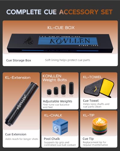 KONLLEN Carbon Fiber Pool Cue Stick 58-inch Professional Pool Sticks for Adults Full Carbon Technology Low Deflection Pool Cue Billiard Cues with 12.5mm Tip (Easy to Control, Pro Taper, Ultra-Smooth) - color: 006 yellow