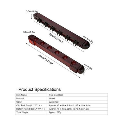 Keenso Billiard Pool Cue Rack, Wooden Wall Mounted Rack Stick Holder Billiard Pool Cue Wall Rack