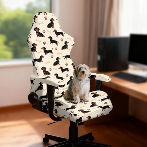 Dachshund Dog Paw Bone Print Gaming Chair Covers Slipcovers, Stretchable Elastic Computer Reclining Gaming Chair Seat Cover with Armrest Covers for Dormitories Study - color: Dachshund Dog Paw Bone