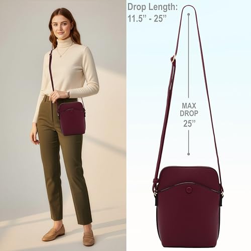 Solene Small Crossbody Bag with Gold Hardware, Mini Shoulder Purse with Adjustable Strap - color: Wine