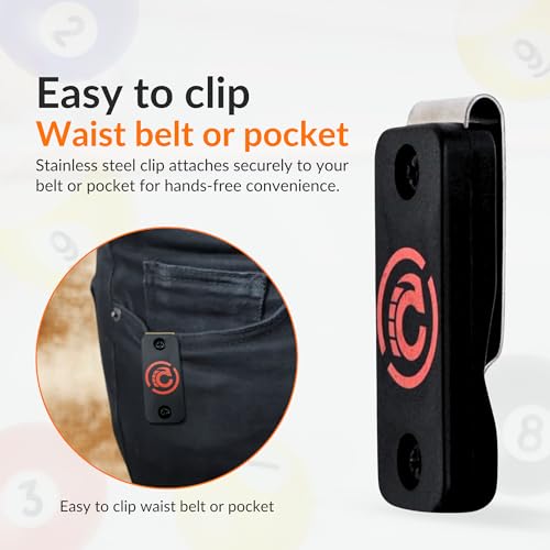 Cru5h Billiards Magnetic Chalk Holder Belt Clip - Rare Earth Neodymium Magnet Belt Clip with Metal Chalk Holders - Circle, Hexagon, Octagon, and Square Included