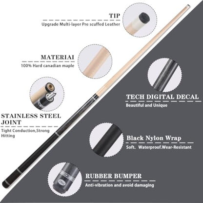 Canadian Maple Pool Cue Stick Set, 58 inch 18oz 19oz 20oz 21oz Billiard House Bar Pool Stick, 12.5mm Tip Billiard Cue for Beginner, Commercial and Home Entertainment - color: 12.5mm Grey