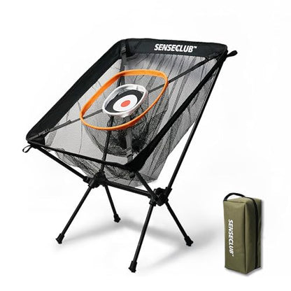SENSECLUB Foldable Chipping Net with Mat & Balls, Heavy-Duty Practice Golf Net Chipping Target, Backyard Golf Game & Gifts - style: Orange