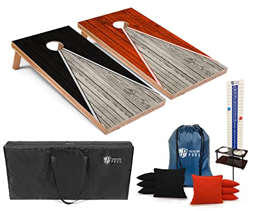 Tailgating Pros Pyramid Cornhole Board Set: Score Keeper, Bean Bags, and Carrying Case- 4'x2' Regulation Corn Hole Toss Game - color: Black/Orange