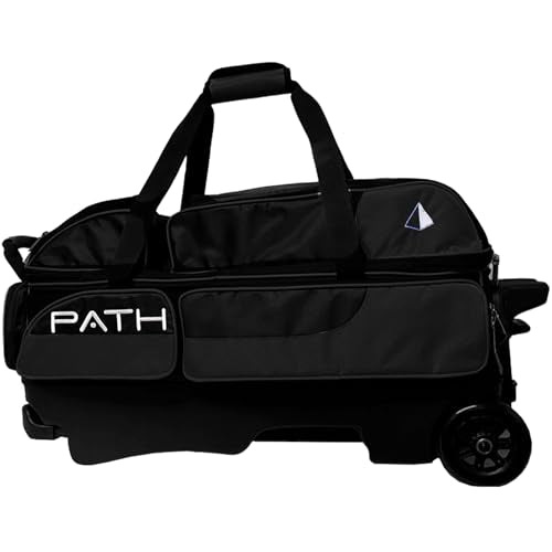 Pyramid Path Triple Premium Deluxe Roller Bowling Bag With Extra Large Separate Shoe Compartment (Up To US Mens Size 16) and 5 Accessory Pockets, 5" Wheels, Retractable Locking Handle - Extends to 42" - color: Black/Black