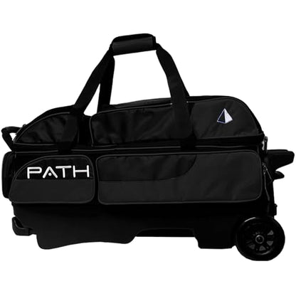 Pyramid Path Triple Premium Deluxe Roller Bowling Bag With Extra Large Separate Shoe Compartment (Up To US Mens Size 16) and 5 Accessory Pockets, 5" Wheels, Retractable Locking Handle - Extends to 42" - color: Black/Black