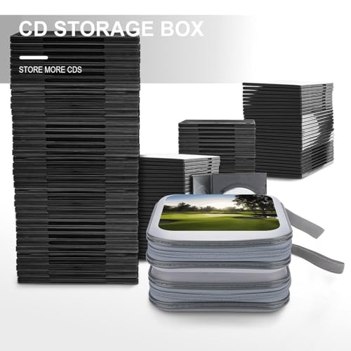 Golf Course CD Case Hard Plastic DVD Disc Cases Storage Binder Portable Zipper CD Case Holder Large Storage Disc Wallet Bag for Car Home Travel(40 Capacity)