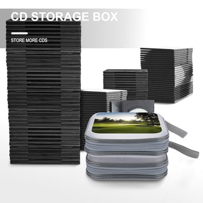Golf Course CD Case Hard Plastic DVD Disc Cases Storage Binder Portable Zipper CD Case Holder Large Storage Disc Wallet Bag for Car Home Travel(40 Capacity)