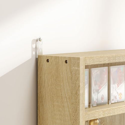 HOMCOM 5-Tier Display Cabinet, Glass Door Cabinet with Adjustable Shelves, Wall-Mounted Display Case for Playroom, Bedroom, Oak - color: Oak