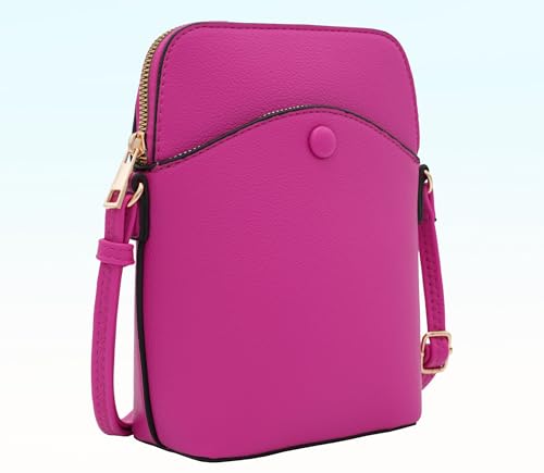 Solene Small Crossbody Bag with Gold Hardware, Mini Shoulder Purse with Adjustable Strap - color: Fushia