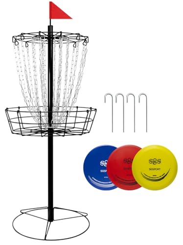 Disc Golf Basket - Portable Disc Golf Target with Heavy Duty 24-Chains Come with 6pcs Disc Golf Discs and Carry Bag, Ground Stake -Suitable for Players of All Levels - Multi Color Available - style: Basic-Black - 3 PCS