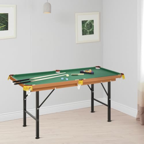 55 Inch Portable Folding Pool Table for Home Game Room with Full Accessory Set Including Cues Balls Rack and Chalk