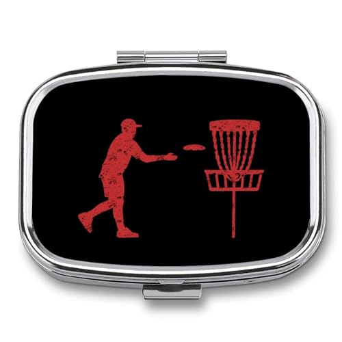 Disc Golf Icon Basket Travel Pill Organizer Small Pill Box Case with 2 Compartments for Pocket Purse